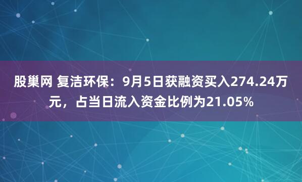 股巢网 复洁环保：9月5日获融资买入274.24万元，占当日流入资金比例为21.05%